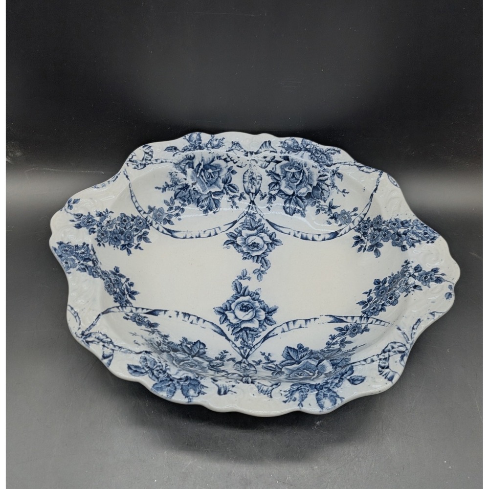 J. Kent Fenton Garland Transferware Oval Serving Bowl Scalloped Rose Antique UK